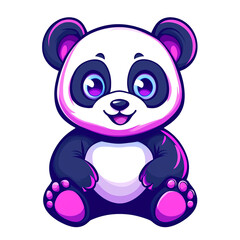 Fototapeta premium Adorable Cartoon Panda: Vibrant Purple and Blue Neon Style Illustration