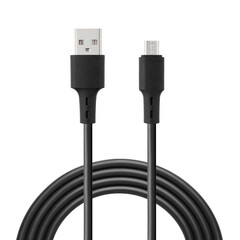 Black cable for charging and synchronization with USB and Micro USB connectors on a white isolated...