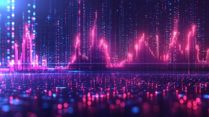 A vibrant canvas of blue and purple hues, reflecting the dynamic ebb and flow of the stock market, where fluctuating lines and charts depicted the ever-changing landscape of the financial world, 