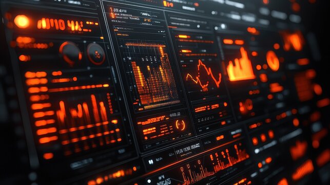 A vibrant canvas of binary code, where intricate neon graphs and data points, illuminated by a futuristic glow, danced across a circuit board backdrop, visualizing the pulsating heart of a futuristic  - Powered by Adobe
