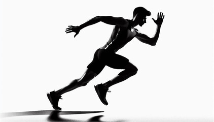 A black and white silhouette of an athletic-looking man running as a cardio exercise. Vector graphics. EPS.