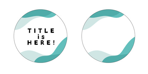 波、ウェーブの爽やかなターコイズ、青の丸、円形のあしらい、見出し、フレーム、バッジ