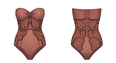 Romantic Coral Bodysuit: Strapless design with intricate lace