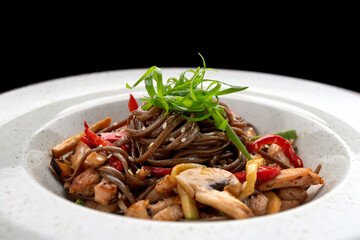 Black spaghetti with chicken and vegetables