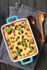twice baked potato casserole in a baking dish