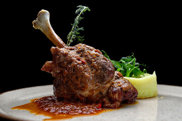 Roasted lamb leg with mashed potatoes