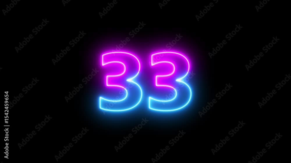 Poster neon text 33 number countdown icon background 4k animation.