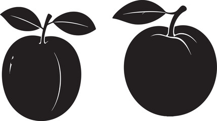 Elegant Plum Silhouette Fruit Set Vector Illustrations of Whole, Halved, and Seeded Plums, Perfect for Culinary Designs