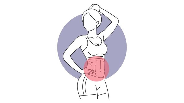 Vector illustration of fitness woman with defined abs in confident pose