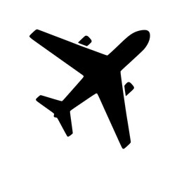 Obraz premium Minimalist Airplane Flying Silhouette – Black SVG Clipart Icon
