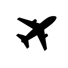 Obraz premium Minimalist Airplane Flying Silhouette – Black SVG Clipart Icon