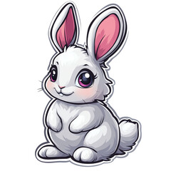 Obraz premium Adorable White Bunny Rabbit with Pink Ears - Cute Cartoon Illustration