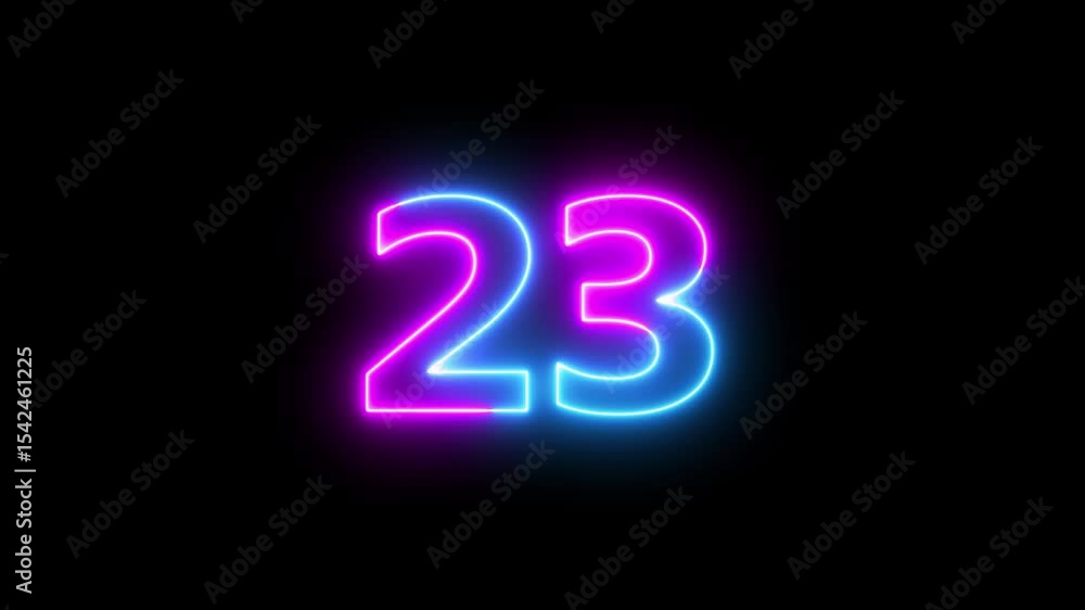 Poster neon text 23 number countdown icon background 4k animation.