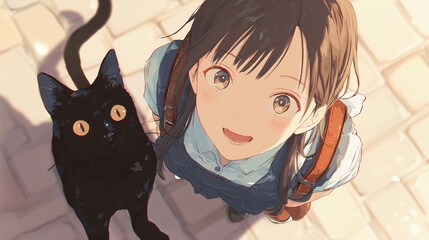 Portrait of a cute girl with a cat