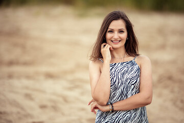 Portrait of Young Woman on Desert Background, Cooy Space,