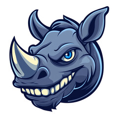Fototapeta premium Aggressive Rhino Head Mascot Logo Design: Powerful Blue Rhino Vector Illustration