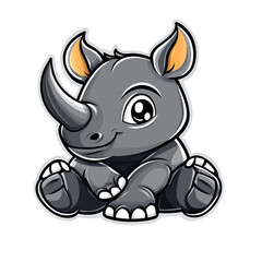 Fototapeta premium Adorable Baby Rhino Cartoon Illustration: Perfect for Children's Books, Prints, and Apparel Designs