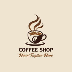 Elegant Steaming Coffee Cup Logo Design Vector Illustration