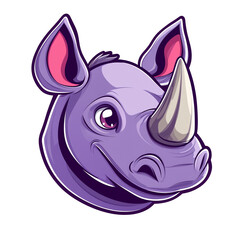 Obraz premium Adorable Purple Cartoon Rhino Head Illustration: Perfect for Kids' Products, Branding, and More!