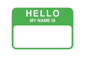 Hello my name is sticker tag. Sticker name tag isolated on transparent background. Green theme. 