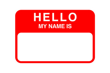 Hello my name is sticker tag. Sticker name tag isolated on transparent background. Red theme. 