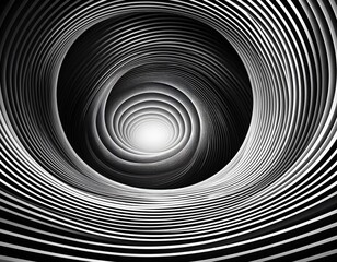 Obraz premium abstract monochrome spiral tunnel with dynamic black and white stripes creating hypnotic depth and light illusion
