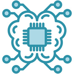 Ai Brain mini illustration dual tone blue color icon, use for machine learning, education, technology industry, UI, UX kit, app and web development, digital or print.