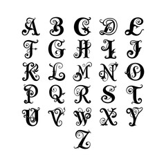A to Z Vintage swirl letter silhouette vector set