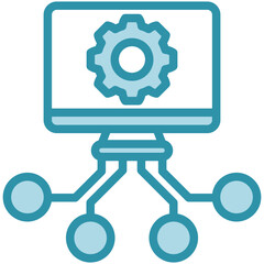 Computation Node mini illustration dual tone blue color icon, use for machine learning, education, technology industry, UI, UX kit, app and web development, digital or print.