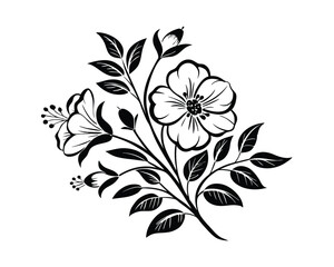 Elegant Black and White Floral Branch Illustration