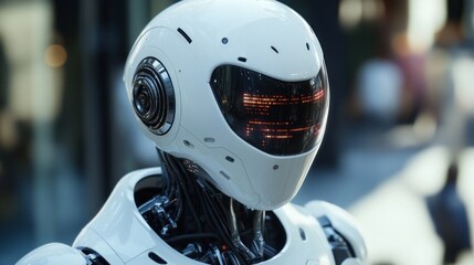 Fototapeta premium Futuristic robot head, advanced technology