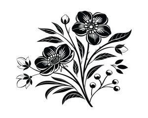Elegant Black and White Floral Bouquet Illustration