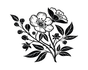 Elegant Black and White Floral Branch Illustration