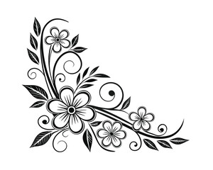 Elegant Black and White Floral Corner Design Element