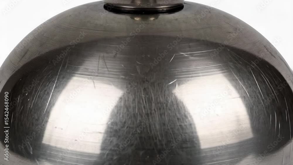 Poster close-up of a spherical metallic lamp fixture with an aged brushed texture against a plain backgroun