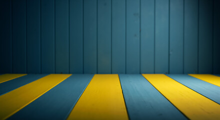 Yellow and blue wooden planks. Swedish flag colors on wooden background. Blue and yellow painted wood backdrop for Sweden National Day banner with copy space for text.
