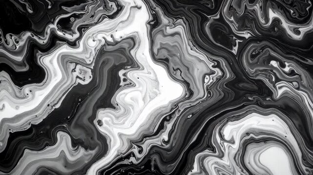 Monochrome Fluid Art: Swirling Abstract Pattern of Black, White, and Gray Tones Creating a Dynamic, Organic Marble-like Effect.