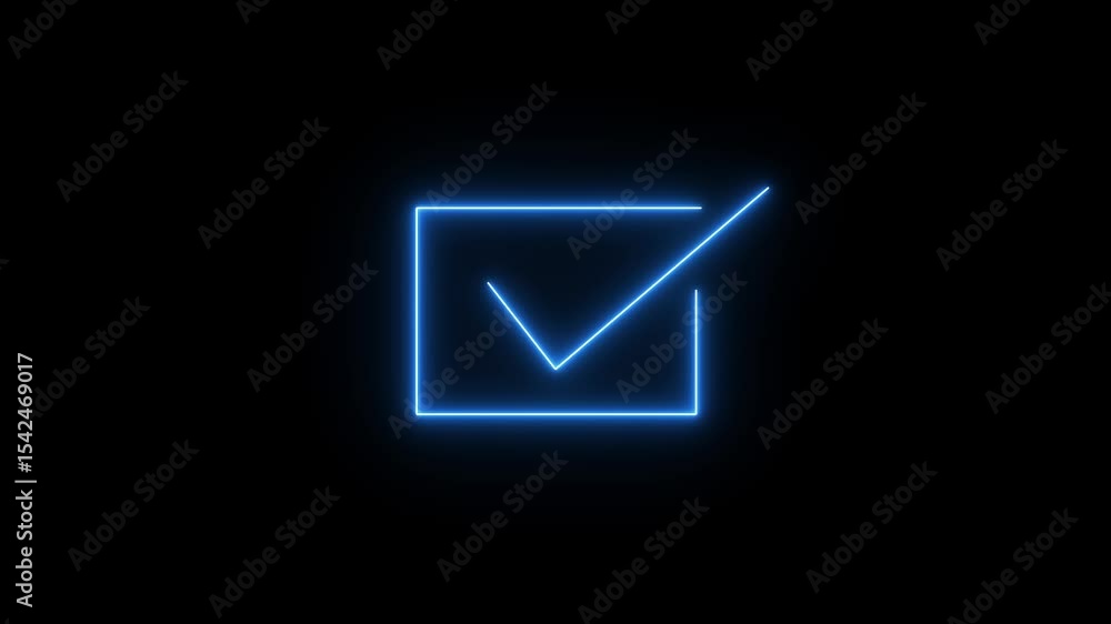 Aufkleber check mark inside a rectangle animated. glowing neon line check mark icon animation. tick mark, done