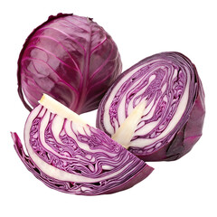Fototapeta premium Red Cabbage Showing Inner Layers Isolated on White or Transparent PNG Background