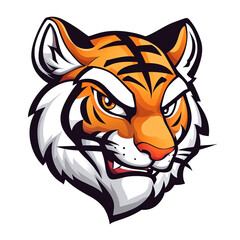 Fototapeta premium Fierce Tiger Head Mascot: Powerful Orange and White Vector Illustration, Perfect for Sports Teams, Logos, and Branding. Dynamic design ideal for game graphics, apparel, and more!