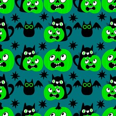 Halloween animals seamless cats pattern for wrapping paper