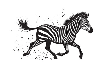 Running Zebra Silhouette Clipart Black and White Wildlife Vector Art