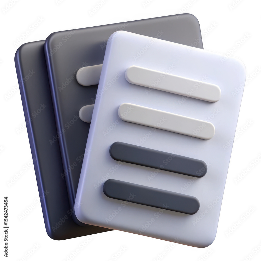 Poster 3d rendered stack of documents icon isolated on transparent background