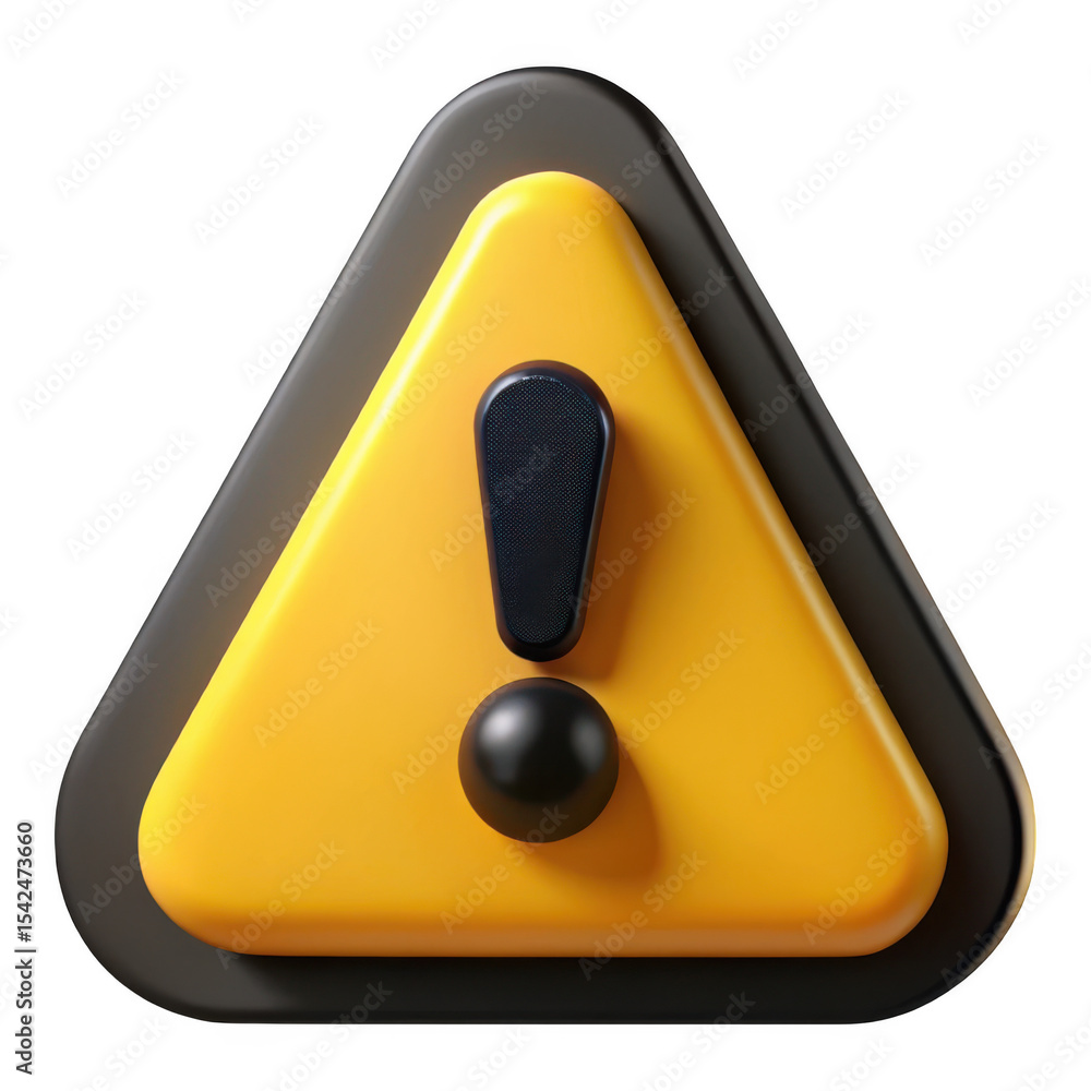 Poster 3d rendered warning sign exclamation mark in a yellow triangle isolated on transparent background