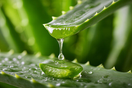 Aloe vera leaf with dripping juice macro