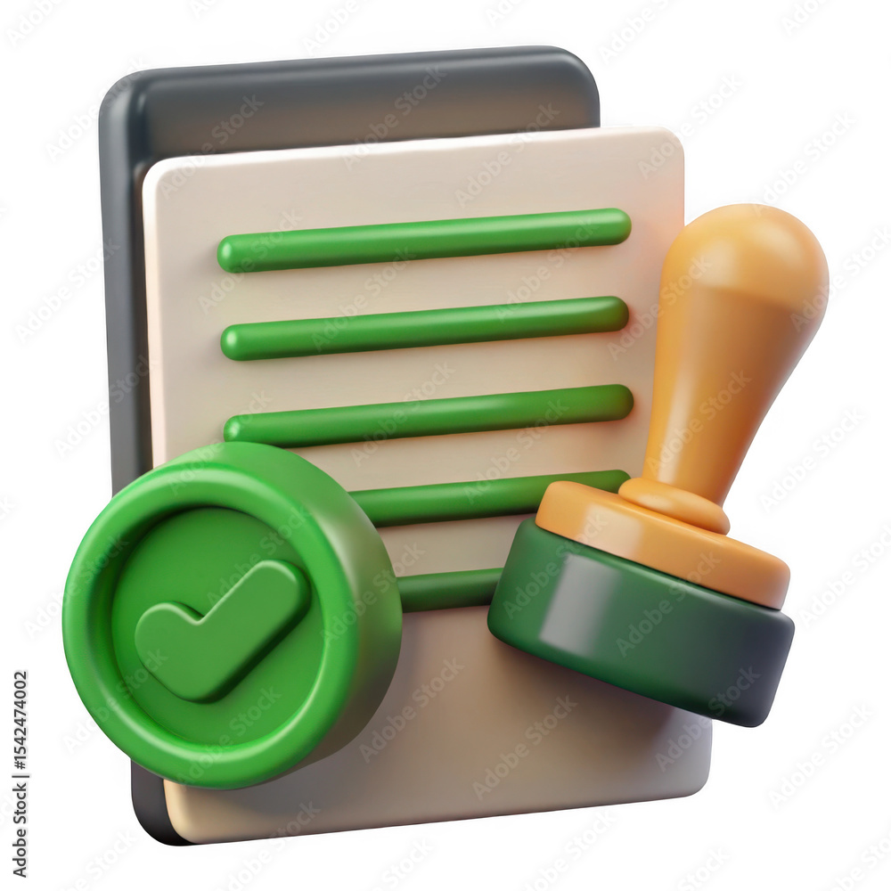 Poster 3d rendered approved document with stamp isolated on transparent background