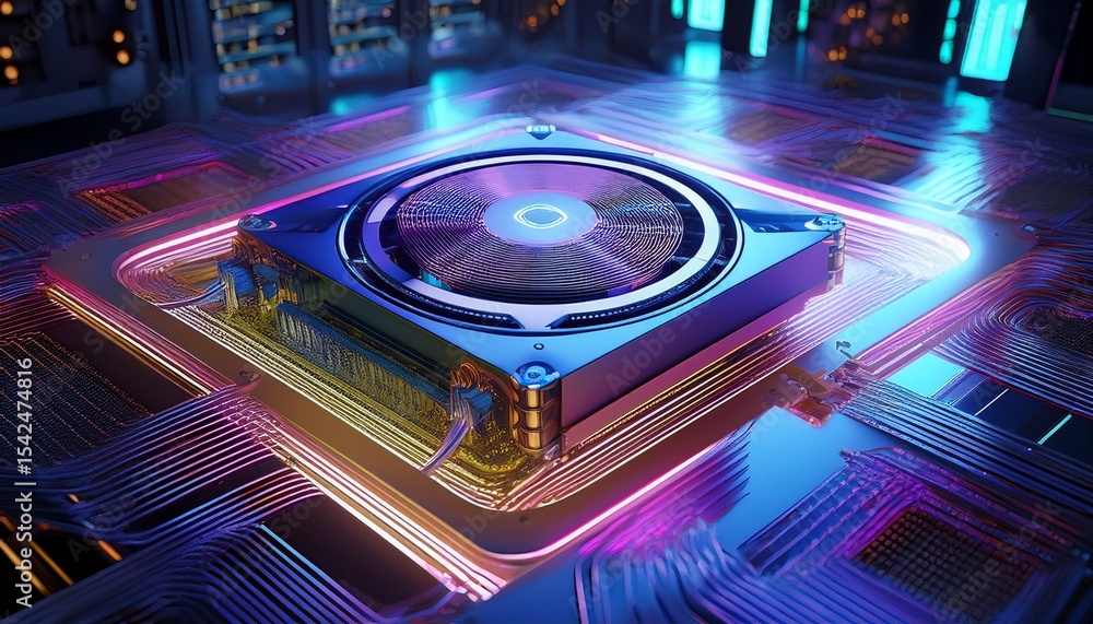 Fototapete artificial intelligence in a complex and modern gpu card 3d rendering ai generated illustration