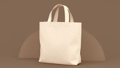 Beige reusable shopping bag made of sustainable material on brown background