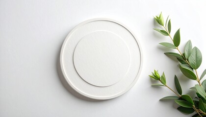 Minimalist round board with green plant accent, set against a white backdrop