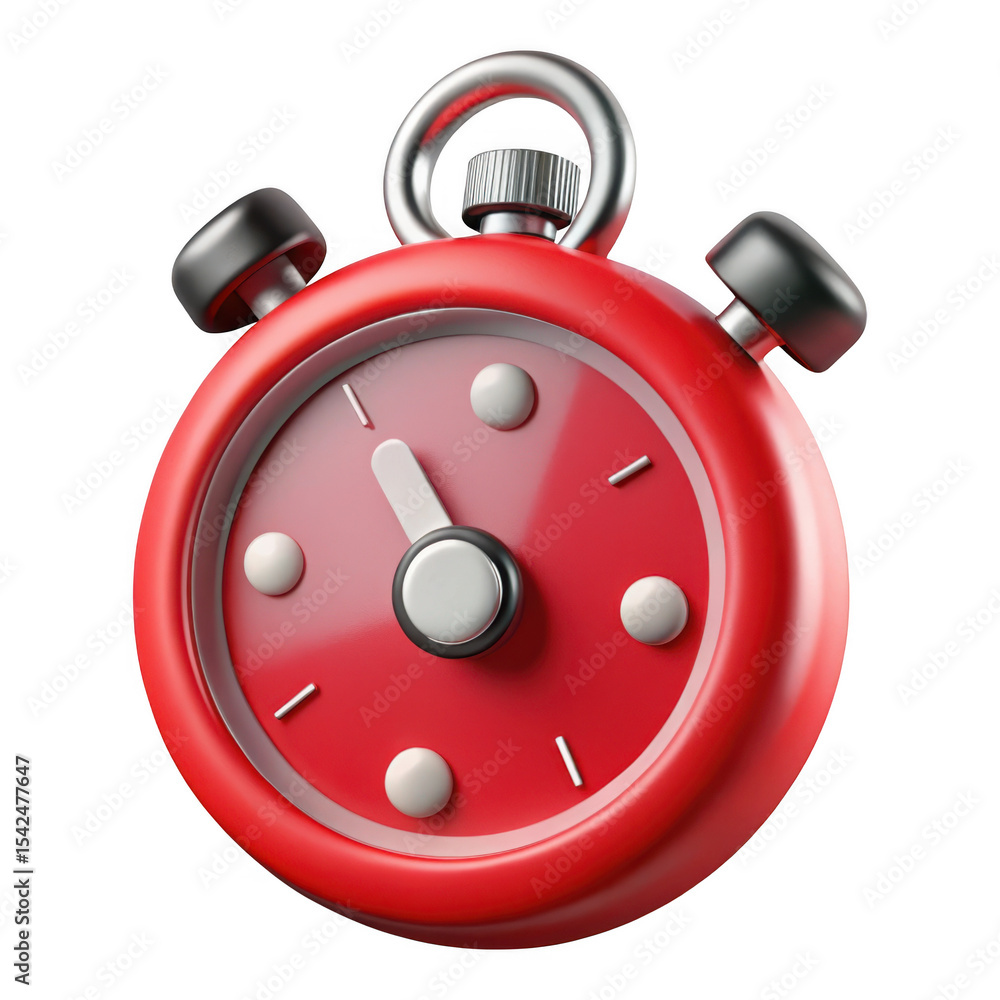 Poster 3d rendered red stopwatch timer isolated on transparent background